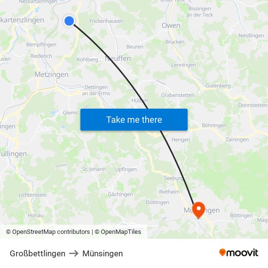 Großbettlingen to Münsingen map