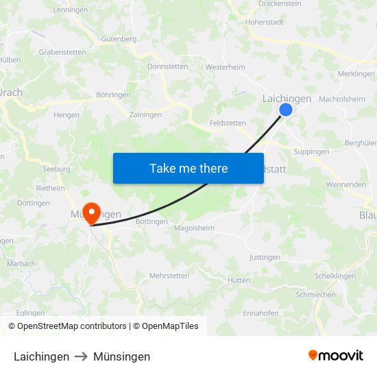 Laichingen to Münsingen map