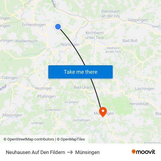 Neuhausen Auf Den Fildern to Münsingen map