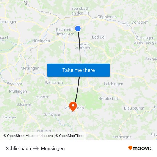 Schlierbach to Münsingen map