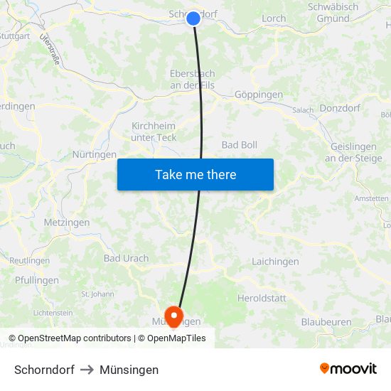 Schorndorf to Münsingen map