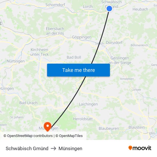 Schwäbisch Gmünd to Münsingen map