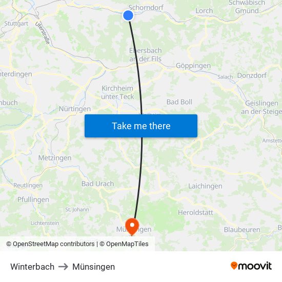 Winterbach to Münsingen map