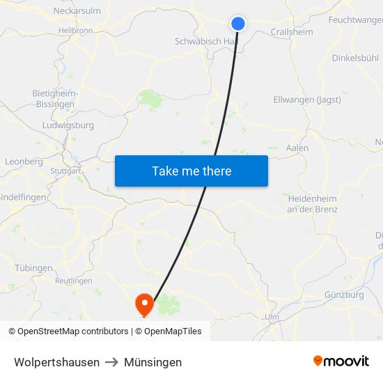 Wolpertshausen to Münsingen map