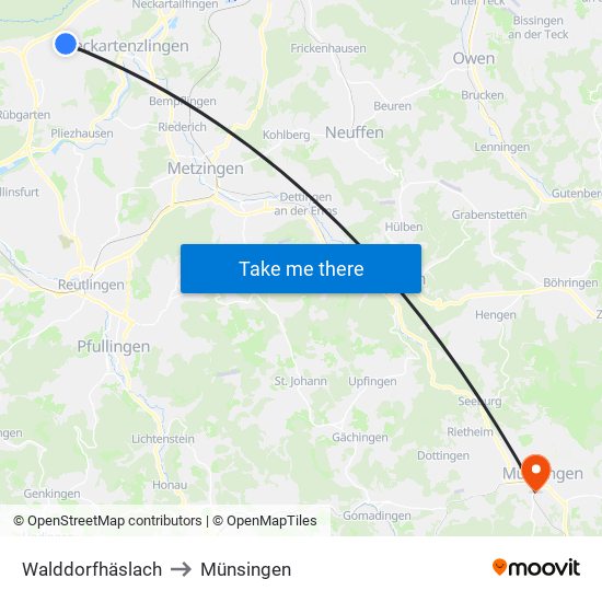 Walddorfhäslach to Münsingen map