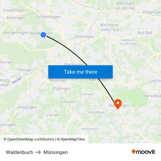 Waldenbuch to Münsingen map