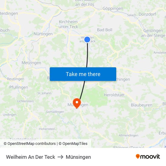 Weilheim An Der Teck to Münsingen map