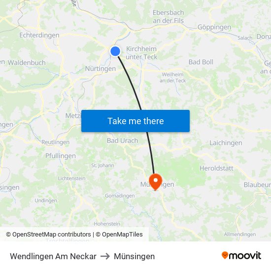 Wendlingen Am Neckar to Münsingen map