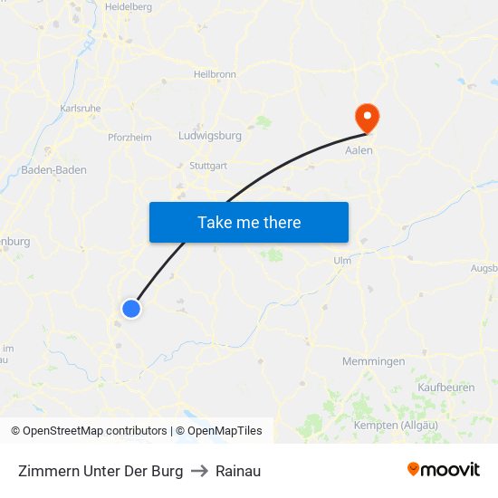 Zimmern Unter Der Burg to Rainau map