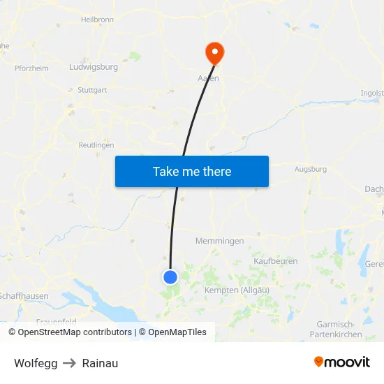 Wolfegg to Rainau map