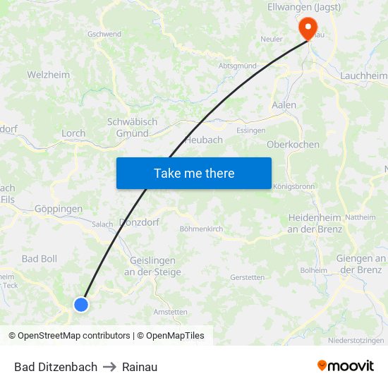 Bad Ditzenbach to Rainau map