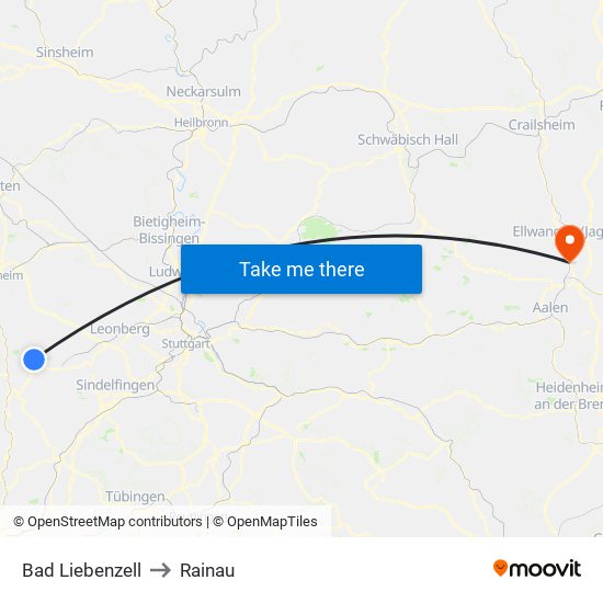 Bad Liebenzell to Rainau map