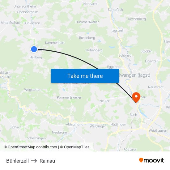 Bühlerzell to Rainau map