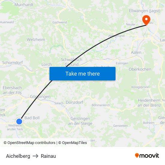 Aichelberg to Rainau map