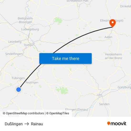 Dußlingen to Rainau map