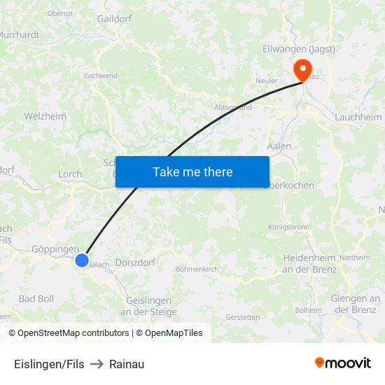 Eislingen/Fils to Rainau map