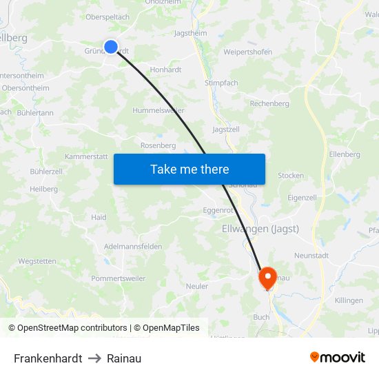 Frankenhardt to Rainau map