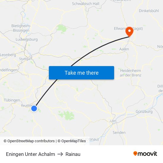 Eningen Unter Achalm to Rainau map