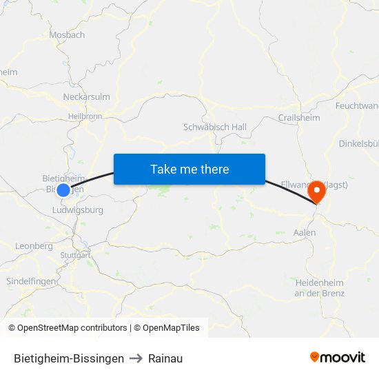 Bietigheim-Bissingen to Rainau map