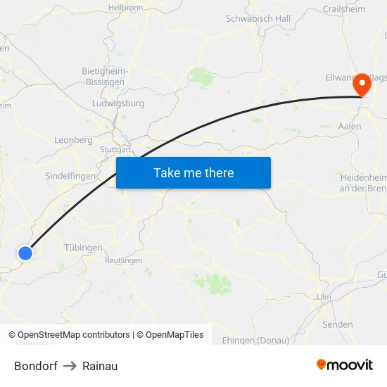Bondorf to Rainau map