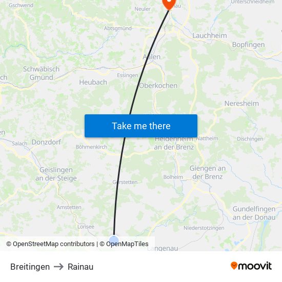 Breitingen to Rainau map