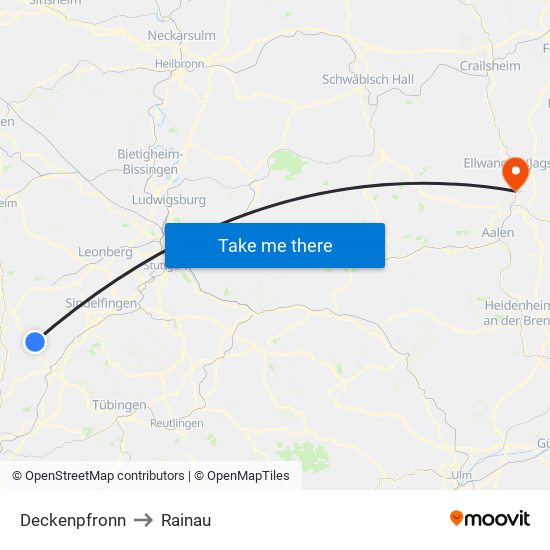 Deckenpfronn to Rainau map