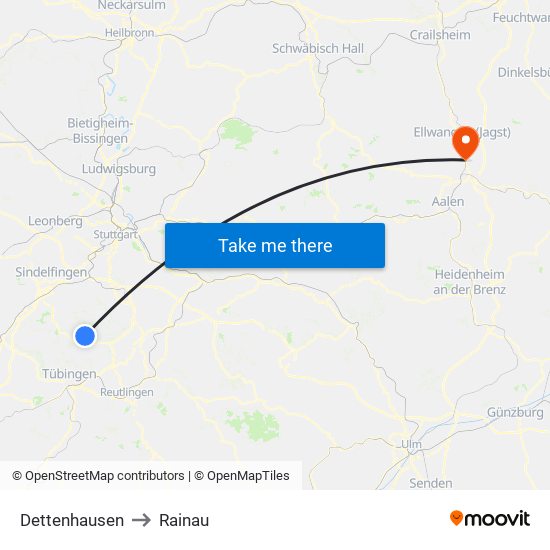 Dettenhausen to Rainau map