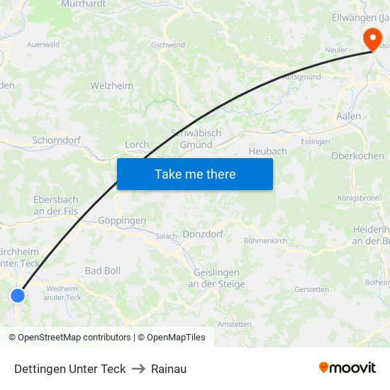 Dettingen Unter Teck to Rainau map