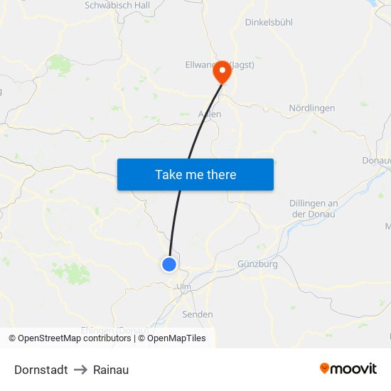 Dornstadt to Rainau map