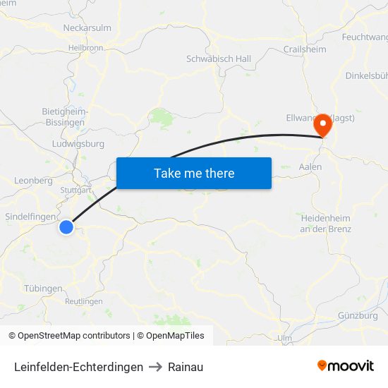 Leinfelden-Echterdingen to Rainau map