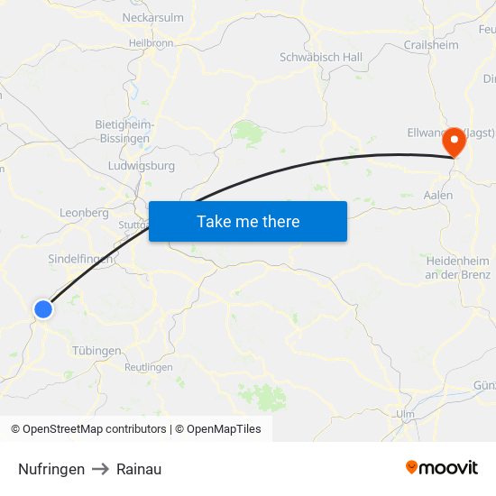 Nufringen to Rainau map