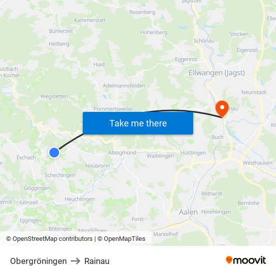 Obergröningen to Rainau map