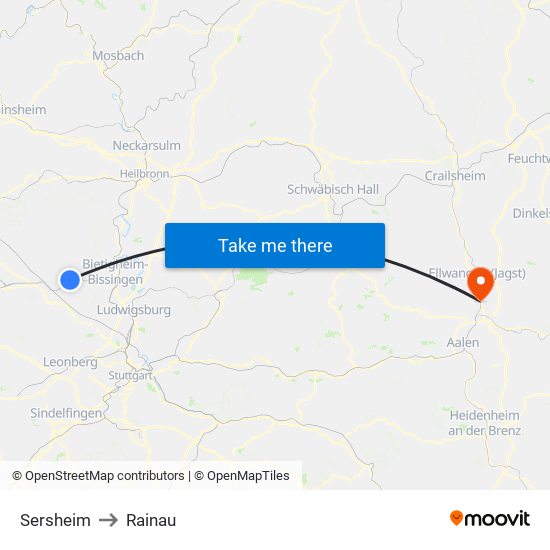 Sersheim to Rainau map