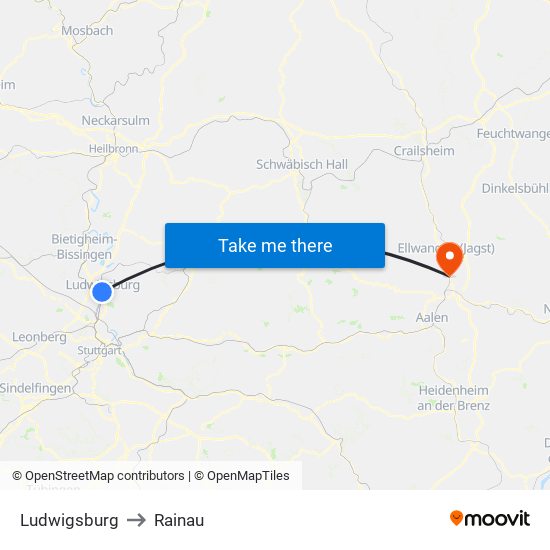 Ludwigsburg to Rainau map