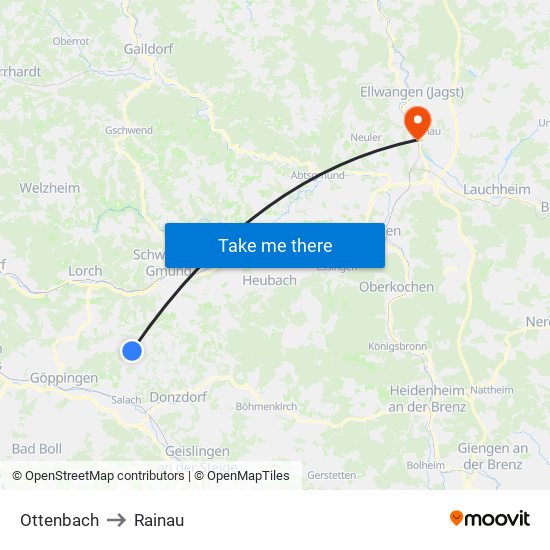 Ottenbach to Rainau map