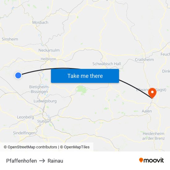 Pfaffenhofen to Rainau map