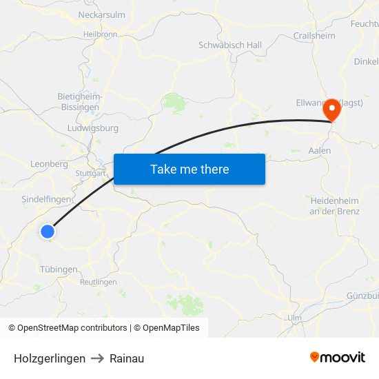 Holzgerlingen to Rainau map