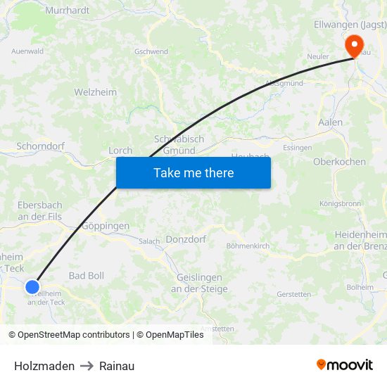 Holzmaden to Rainau map