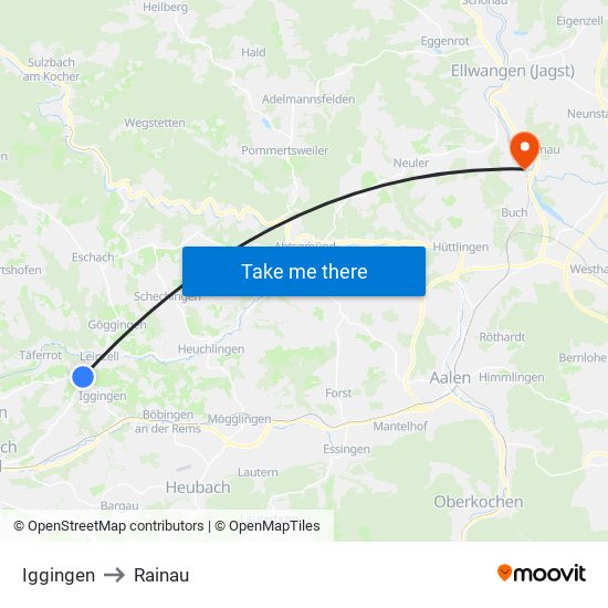 Iggingen to Rainau map