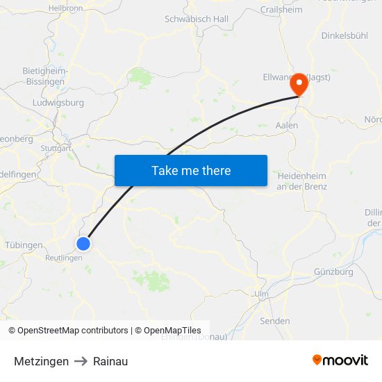 Metzingen to Rainau map