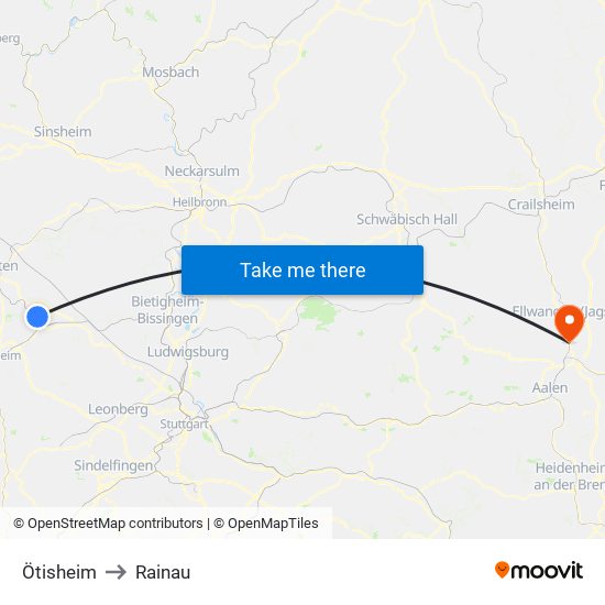 Ötisheim to Rainau map