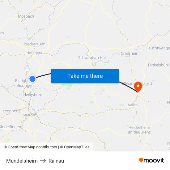 Mundelsheim to Rainau map