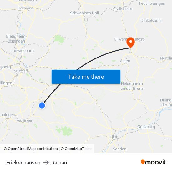 Frickenhausen to Rainau map