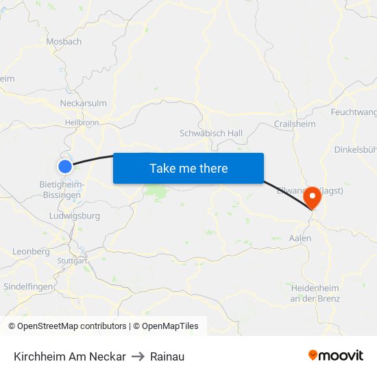 Kirchheim Am Neckar to Rainau map