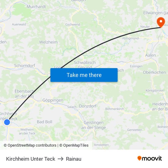 Kirchheim Unter Teck to Rainau map