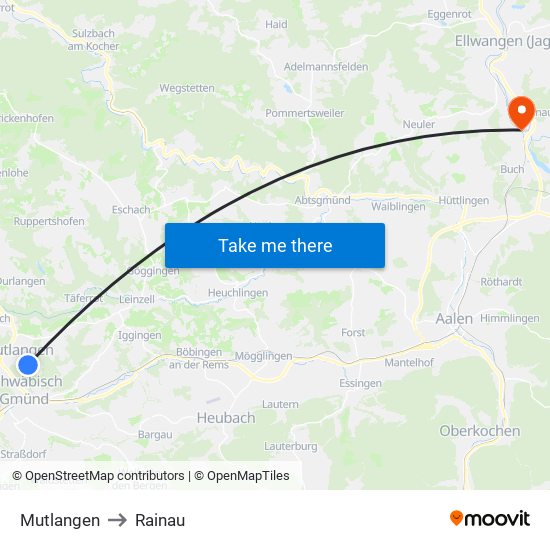Mutlangen to Rainau map