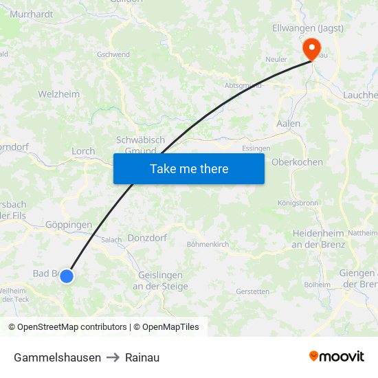 Gammelshausen to Rainau map