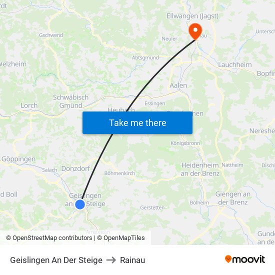 Geislingen An Der Steige to Rainau map