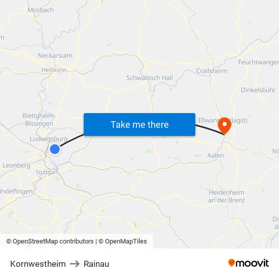 Kornwestheim to Rainau map