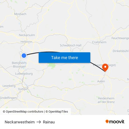 Neckarwestheim to Rainau map